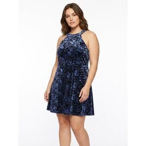 City Triangle Blue A-Line Short Knit Velvet Dress Women Size 13